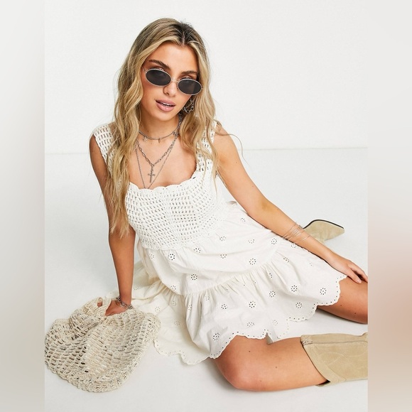 ASOS Dresses & Skirts - ASOS Design | Crochet Babydoll Mini Sundress in Eyelet | Coastal Cowgirl Swingy